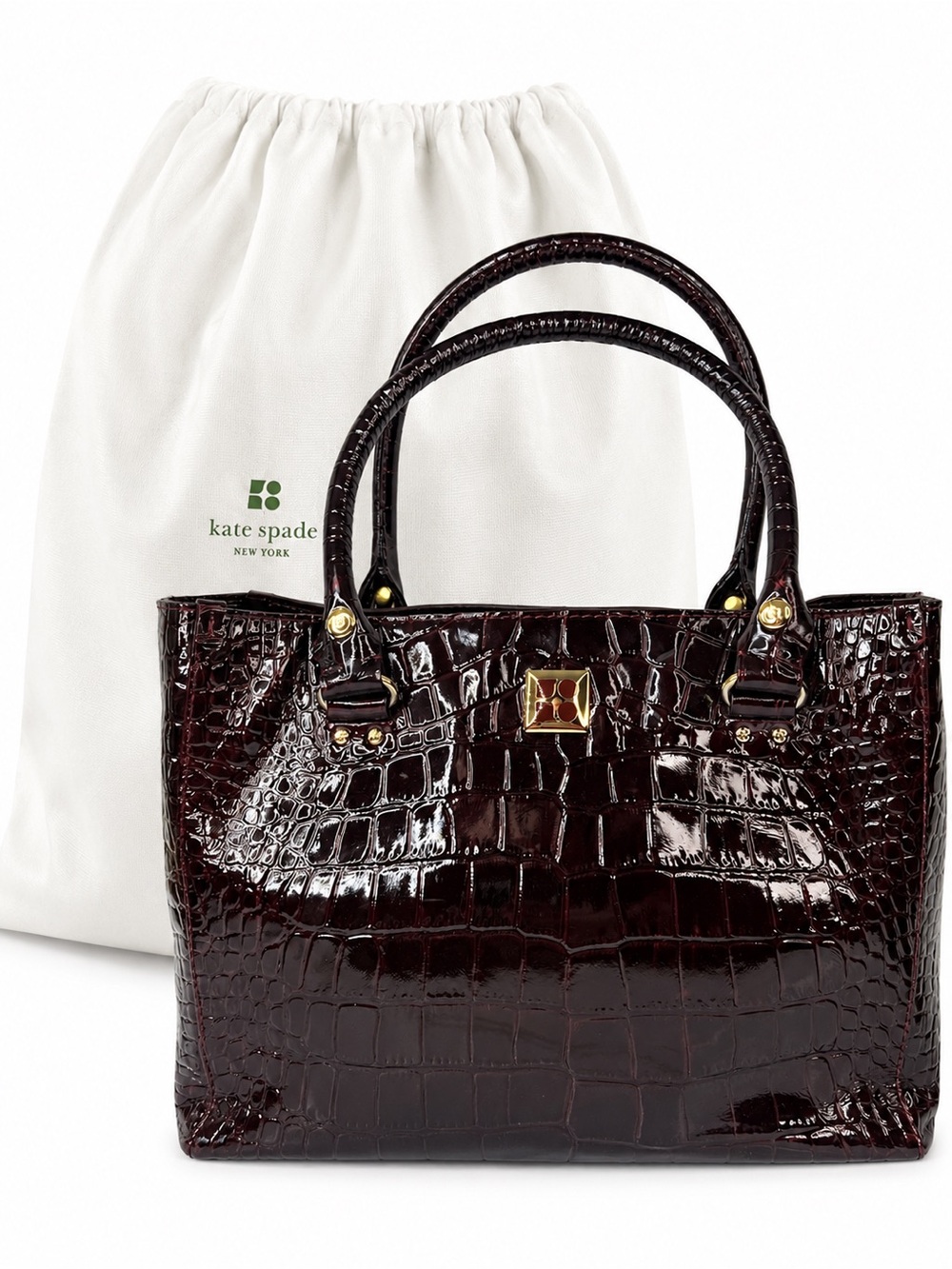 Kate Spade Vintage Quinn Tote Bag burgundy crocodile patent leather Design Purse